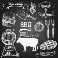 Set of hand drawn grill menu elements