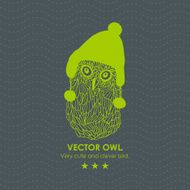 Print with cute and clever owl in scandinavian hat