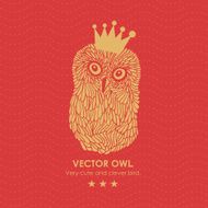 Print with cute and clever owl in crown