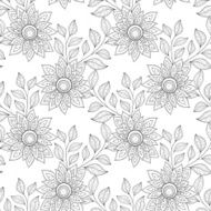 Vector Seamless Monochrome Floral Pattern N256