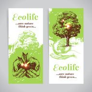 Set of sketch ecology banners Hand drawn vector illustration N3