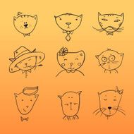 Hand drawn illustration - cute cats Doodle Vector N2