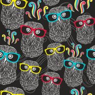 Night seamless pattern with disco owls in sunglasses