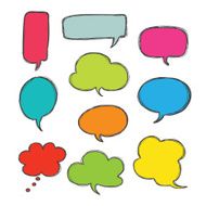 bubble speech hand drawn color icon set vector