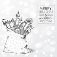Christmas card with skethy sack full of gifts N2