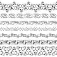 Seamless hand drawn doodle borders with skulls and guns