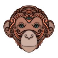 Vector Ornate Brown Monkey Head with Green Eyes