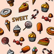 Seamless handdrawn pattern with - cupcakes donuts cakes ice creams