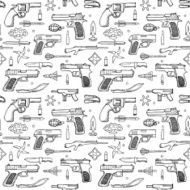 Seamless pattern hand drawn doodle set with guns