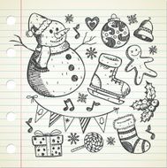 set of object related to Christmas in doodle style
