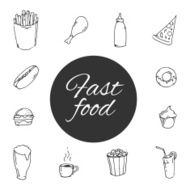 fast food Sketch design icon set