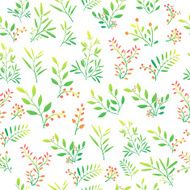 Seamless background with floral pattern of twigs berries and leaves