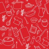 Seamless pattern with hand drawn cookware N2