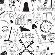 Black and whete vector seamless pattern farm elements N2