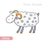 Vector cute cartoon sheep with thick fur isolated background N2