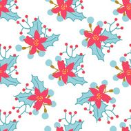 Seamless Christmas and New Year pattern with cute winter flowers