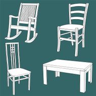Set of furniture on the chalk board