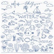 Underwater world hand drawn doodle set N2