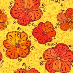 Orange doodle flowers vector seamless pattern