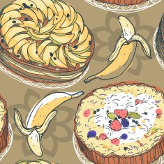 vector seamless pattern with pies and fruits