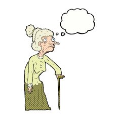 cartoon old woman with thought bubble N14