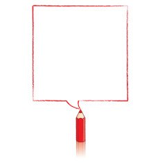 Red Pencil Drawing Square Speech Balloon