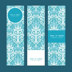 Vector light blue swirls damask vertical banners set pattern background
