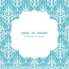 Vector light blue swirls damask circle frame seamless pattern background