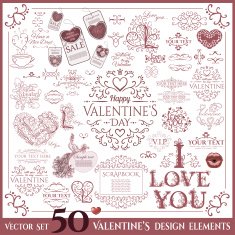 Valentines Day set Calligraphic design elements N4