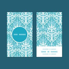 Vector light blue swirls damask vertical round frame pattern business