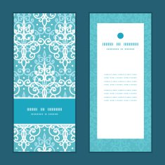 Vector light blue swirls damask vertical frame pattern invitation greeting N2