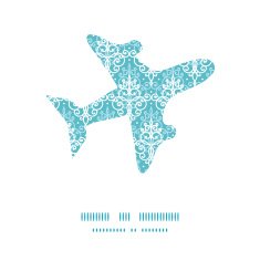 Vector light blue swirls damask airplane silhouette pattern frame