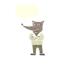 cartoon wolf in shirt with speech bubble N7