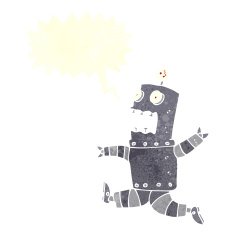 cartoon terrified robot with speech bubble N12