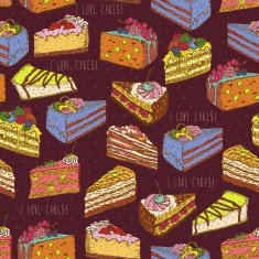 Seamless pattern with pieces of cakes pies in doodle style N4