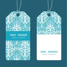 Vector light blue swirls damask vertical stripe frame pattern tags