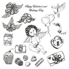 Vector set of hand drawn vintage valentine's and wedding N2