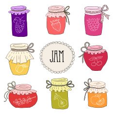 The set of hand drawn jars with home-made jams N3