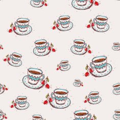 Cup of coffee cherry Hand drawn sketch pink background pattern