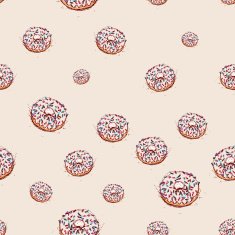 Donut with white cream Hand drawn pink background seamless pattern