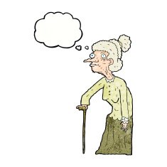 cartoon old woman with thought bubble N15