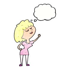 cartoon happy woman about to speak with thought bubble N11