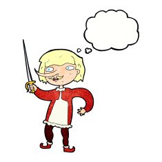 cartoon musketeer with thought bubble N3