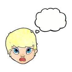 cartoon sulking woman with thought bubble N10