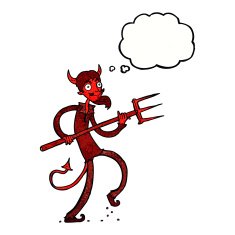cartoon devil with pitchfork thought bubble N32