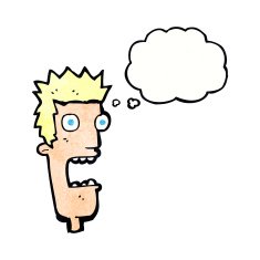 cartoon shocked man's face with thought bubble N11