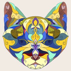 bright colored hand-drawing ornamental abstract cat background