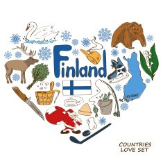 Finland symbols in heart shape concept N2