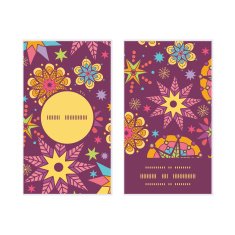 Vector colorful stars vertical round frame pattern business cards set N3