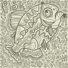 Doodle background decorative fish